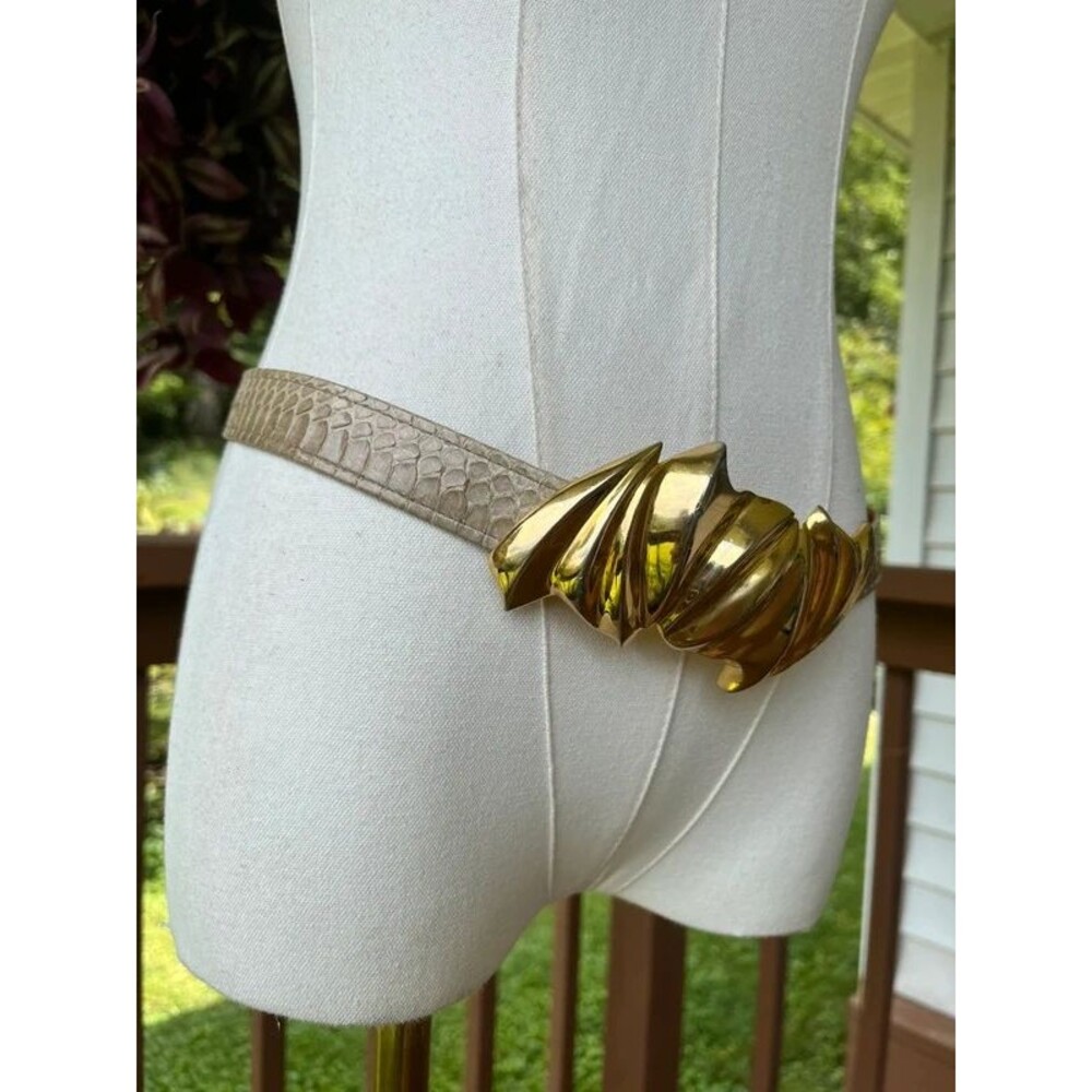 Alexis Kirk London Snakeskin Belt Sculptural Gold Statement Buckle Vintage